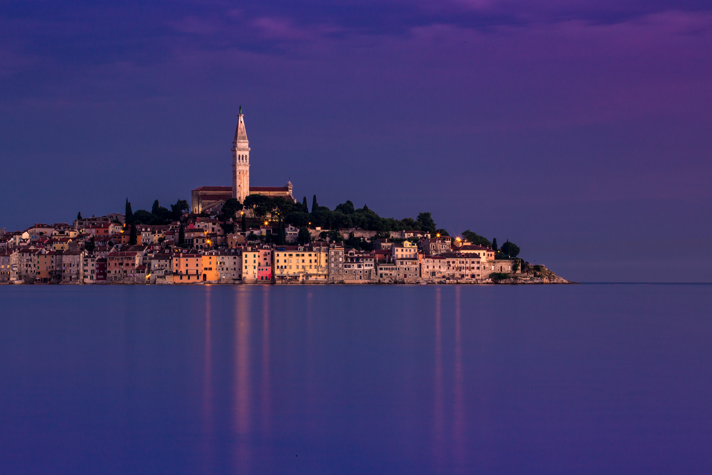 The town of Rovinj floating in the Adriatic at dusk