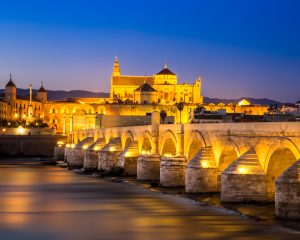 The Roman Bridge with the Mezquita right behind it, Cordoba, Spain