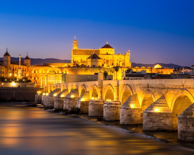 The Roman Bridge with the Mezquita right behind it, Cordoba, Spain