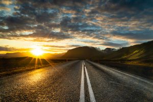 Sparkling midnight sun and empty road to nowhere, Iceland