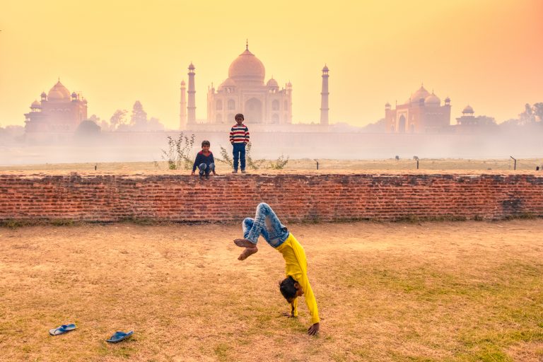 Kids having fun, Taj Mahal view be damned