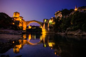 The Ottoman Old Bridge (or Stari Most) across the Neretva River in Mostar